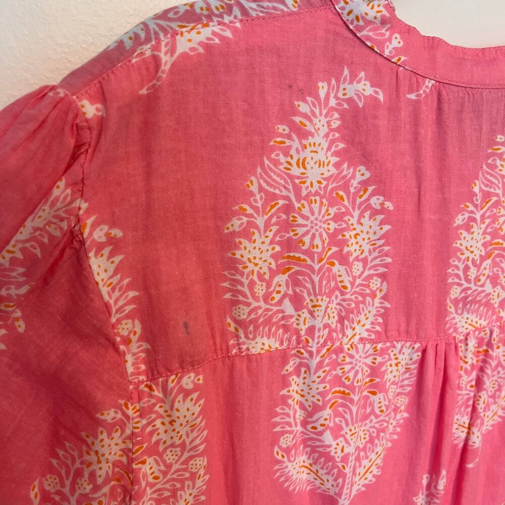 Madison Mathews Dress Sz XL Pink Tiered Cottage Floral Prairie Cotton Flowy FLAW - Picture 5 of 8